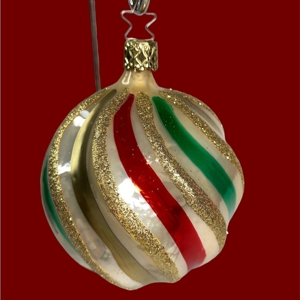Vintage Christmas ingle Glass‎ Swirled Ball Ornament With Star Top Germany